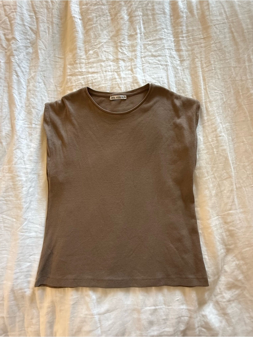 Zara Neutral Taupe Sleeveless Crewneck Tank